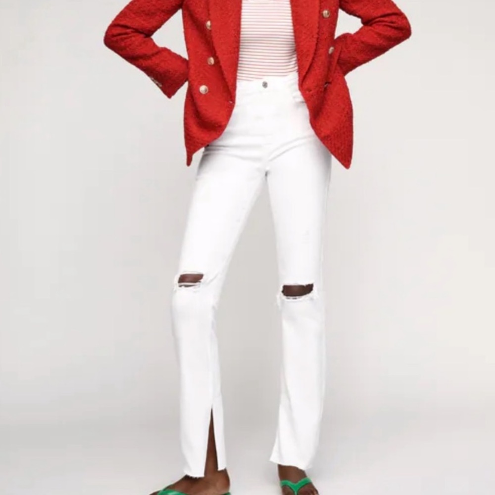 Zara Slim flare slit white distressed jeans - brand new with tags, size 8/40